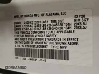 2020 Honda Passport Touring z VIN 5FNYF8H9XLB008647, wystawiony jako Copart lot #73320804 z przebiegiem 70 068 mil mil oraz Szkoda całkowita • Salvage title. Historia ofert i sprzedaży dostępna na DreamBid. Obrazek 15.