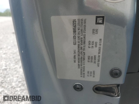 2007 Pontiac G6 1SV Value Leader with VIN 1G2ZF58B674261729, listed as a Copart auction lot 57665115 with 140,121 mi miles and Salvage title. Bid and sale history available at DreamBid. Image 12.