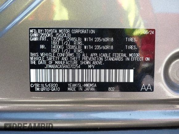 2024 Toyota bZ4X XLE z VIN JTMABACA5RA070254, wystawiony jako IAAI lot #42427736 z przebiegiem 5 718 mil mil oraz . Historia ofert i sprzedaży dostępna na DreamBid. Obrazek 9.