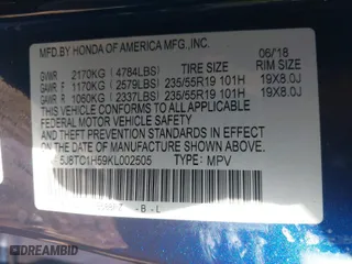 2019 Acura RDX w/Technology Pkg with VIN 5J8TC1H59KL002505, listed as a IAAI auction lot 41441302 with 137,330 mi miles. Bid and sale history available at carsss.com. Image 9.