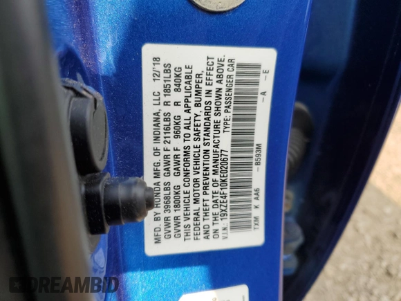 2019 Honda Insight LX z VIN 19XZE4F10KE020677, wystawiony jako Copart lot #60459225 z przebiegiem 119 183 mil mil oraz Czysty tytuł • Clean title. Historia ofert i sprzedaży dostępna na DreamBid. Obrazek 12.