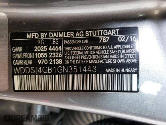 2016 Mercedes-Benz CLA with VIN WDDSJ4GB1GN351443, listed as a Copart auction lot 53580613 with 70,203 mi miles. Bid and sale history available at carsss.com. Image 12.