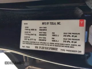 2018 Tesla Model 3 Long Range Battery with VIN 5YJ3E1EA7JF098632, listed as a IAAI auction lot 42002181 with 73,371 mi miles and . Bid and sale history available at DreamBid. Image 9.