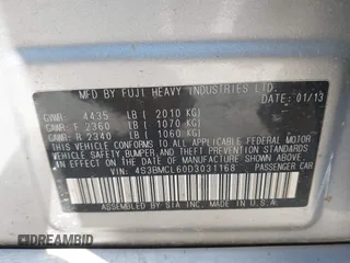 2013 Subaru Legacy Limited with VIN 4S3BMCL60D3031168, listed as a IAAI auction lot 39967047 with 89,627 mi miles and . Bid and sale history available at DreamBid. Image 9.