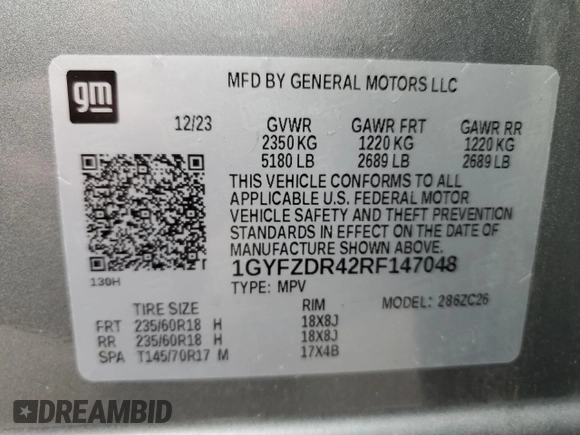 2024 Cadillac XT4 AWD Premium Luxury with VIN 1GYFZDR42RF147048, listed as a Copart auction lot 49622465 with 18,367 mi miles and Salvage title. Bid and sale history available at DreamBid. Image 14.