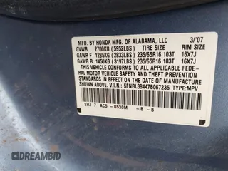 2007 Honda Odyssey EX with VIN 5FNRL38447B067235, listed as a IAAI auction lot 41899502 with 201,798 mi miles. Bid and sale history available at carsss.com. Image 9.