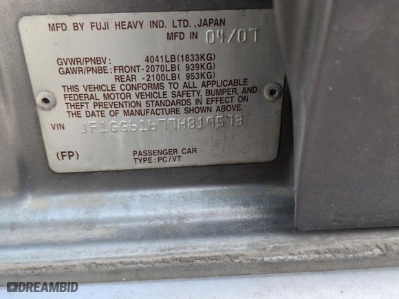 2007 Subaru Impreza Wagon i with VIN JF1GG61677H819573, listed as a Copart auction lot 48554185 with 187,186 mi miles and Salvage Title. Bid and sale history available at carsss.com. Image 12.