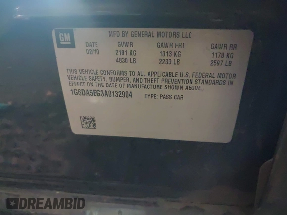 2010 Cadillac CTS с VIN 1G6DA5EG3A0132904, выставлен на аукционе IAAI как лот 42603430 с пробегом 180 977 миль миль и . История ставок и продаж доступна на DreamBid. Изображение 9.