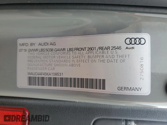 2019 Audi S4 Prestige with VIN WAUC4AF45KA108531, listed as a Copart auction lot 86663884 with 48,624 mi miles and Salvage Title. Bid and sale history available at carsss.com. Image 13.
