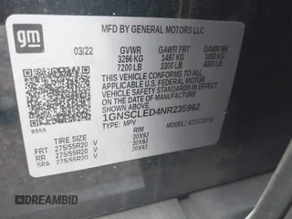 2022 Chevrolet Tahoe Commercial z VIN 1GNSCLED4NR235962, wystawiony jako IAAI lot #42515868 z przebiegiem 73 003 mil mil oraz . Historia ofert i sprzedaży dostępna na DreamBid. Obrazek 9.
