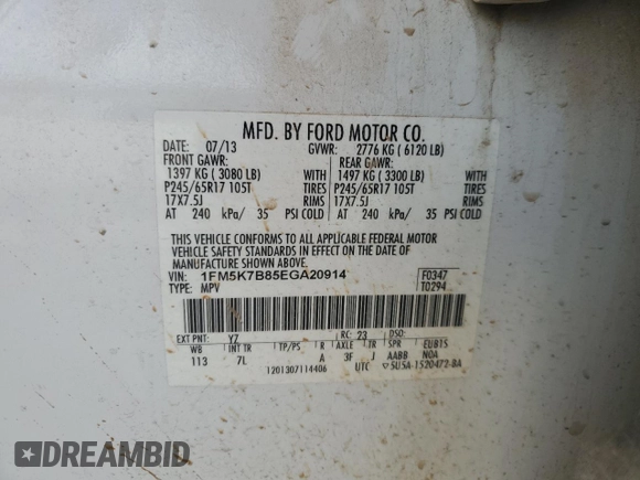 2014 Ford Explorer with VIN 1FM5K7B85EGA20914, listed as a Copart auction lot 48996485 with 186,170 mi miles and Salvage Title. Bid and sale history available at DreamBid. Image 13.