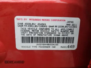 2011 Mitsubishi Lancer with VIN JA32Y6HV4BU034165, listed as a Copart auction lot 85783924 with 87,494 mi miles and Salvage Title. Bid and sale history available at DreamBid. Image 12.