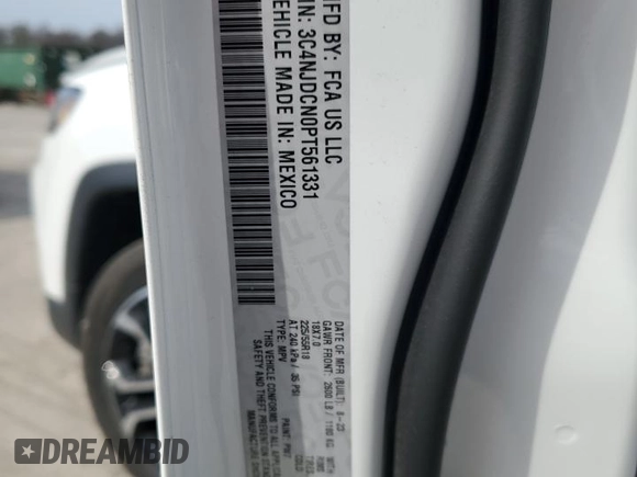 2023 Jeep Compass Limited с VIN 3C4NJDCN0PT561331, выставлен на аукционе Copart как лот 53398885 с пробегом 11 906 миль миль и Списание • Salvage title. История ставок и продаж доступна на DreamBid. Изображение 14.