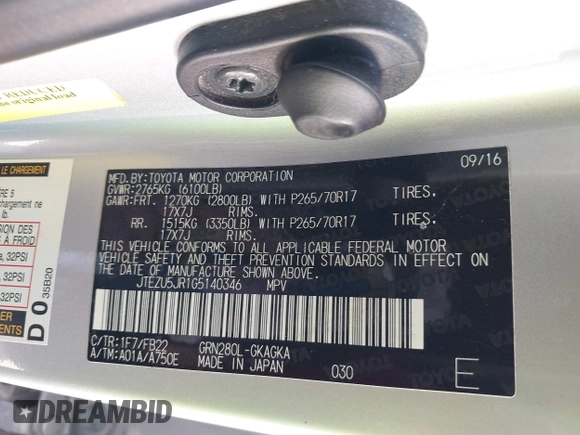2016 Toyota 4Runner SR5 с VIN JTEZU5JR1G5140346, выставлен на аукционе IAAI как лот 42017432 с пробегом 133 183 миль миль и . История ставок и продаж доступна на DreamBid. Изображение 9.