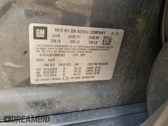 2016 Buick Encore with VIN KL4CJASB7GB682463, listed as a Copart auction lot 49247365 with 109,362 mi miles and Salvage Title. Bid and sale history available at carsss.com. Image 15.