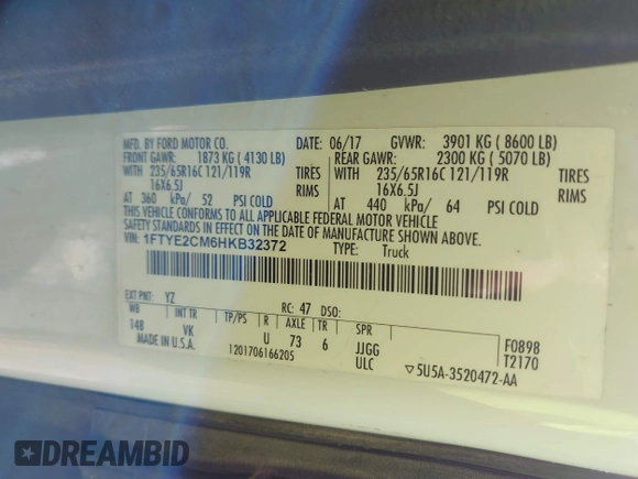 2017 Ford Transit with VIN 1FTYE2CM6HKB32372, listed as a IAAI auction lot 42247909 with 197,640 mi miles and . Bid and sale history available at DreamBid. Image 9.