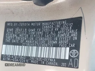 2012 Toyota Corolla L with VIN 2T1BU4EE7CC808753, listed as a IAAI auction lot 41955631 with 25,994 mi miles. Bid and sale history available at carsss.com. Image 9.