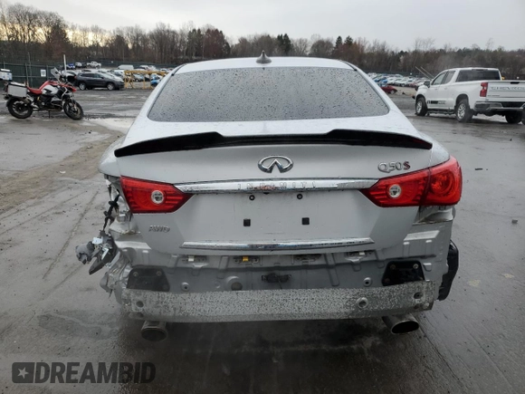 2014 Infiniti Q50 Sport with VIN JN1BV7AR7EM689473, listed as a Copart auction lot 52858085 with 99,395 mi miles and Salvage title. Bid and sale history available at DreamBid. Image 6.