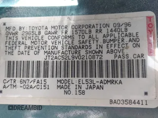 1997 Toyota Tercel CE z VIN JT2AC52L9V0210872, wystawiony jako IAAI lot #42003511 z przebiegiem 200 804 mil mil oraz . Historia ofert i sprzedaży dostępna na DreamBid. Obrazek 9.