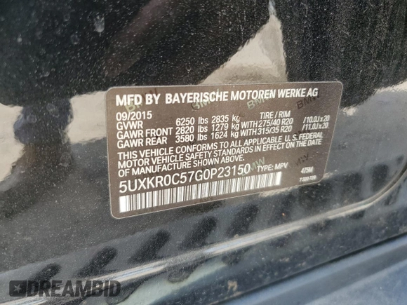 2016 BMW X5 xDrive35i with VIN 5UXKR0C57G0P23150, listed as a Copart auction lot 49069375 with 104,229 mi miles and Salvage Title. Bid and sale history available at carsss.com. Image 16.