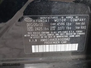 2014 Hyundai Sonata Hybrid with VIN KMHEC4A42EA103942, listed as a IAAI auction lot 41761495 with 150,895 mi miles. Bid and sale history available at carsss.com. Image 9.