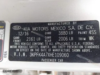 2017 Kia Forte LX with VIN 3KPFK4A7XHE109060, listed as a IAAI auction lot 41914583 with 111,750 mi miles. Bid and sale history available at carsss.com. Image 9.