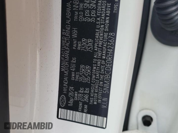2024 Hyundai Tucson SEL z VIN 5NMJBCDE0RH423678, wystawiony jako Copart lot #54406765 z przebiegiem 16 521 mil mil oraz Szkoda całkowita • Salvage title. Historia ofert i sprzedaży dostępna na DreamBid. Obrazek 13.