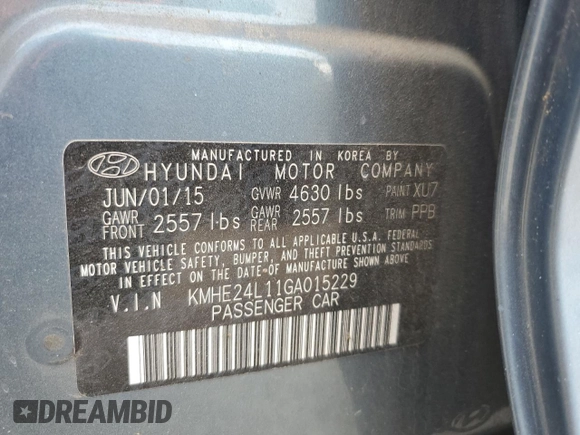 2016 Hyundai Sonata SE with VIN KMHE24L11GA015229, listed as a Copart auction lot 54944115 with 95,819 mi miles and Salvage Title. Bid and sale history available at DreamBid. Image 12.
