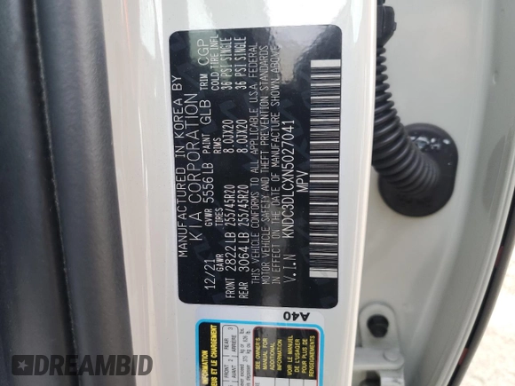 2022 Kia EV6 Wind with VIN KNDC3DLCXN5027041, listed as a Copart auction lot 45811095 with 20,585 mi miles and Salvage Title. Bid and sale history available at carsss.com. Image 14.