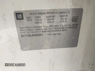2014 Chevrolet Impala LT with VIN 2G1115SL4E9222651, listed as a IAAI auction lot 42066230 with 190,679 mi miles and . Bid and sale history available at DreamBid. Image 9.