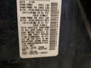 2006 Nissan Murano SL with VIN JN8AZ08W46W527956, listed as a Copart auction lot 52167915 with 190,495 mi miles and Salvage Title. Bid and sale history available at carsss.com. Image 13.