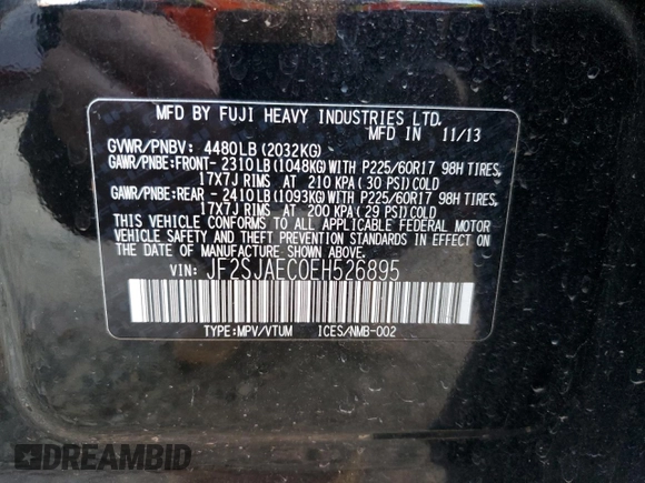 2014 Subaru Forester Premium with VIN JF2SJAEC0EH526895, listed as a Copart auction lot 78000104 with 127,004 mi miles and Clean title. Bid and sale history available at DreamBid. Image 13.