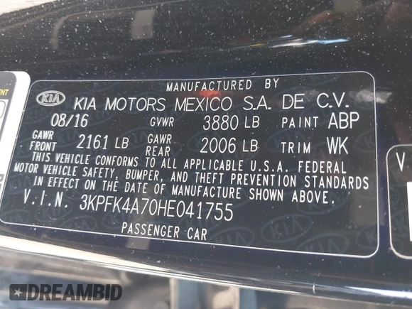 2017 Kia Forte LX with VIN 3KPFK4A70HE041755, listed as a IAAI auction lot 41681241 with 154,949 mi miles. Bid and sale history available at carsss.com. Image 9.
