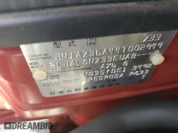 2004 Nissan 350Z Touring z VIN JN1AZ36A44T002949, wystawiony jako Copart lot #54947145 z przebiegiem 89 250 mil mil oraz Szkoda całkowita • Salvage title. Historia ofert i sprzedaży dostępna na DreamBid. Obrazek 12.