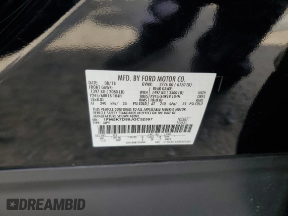 2018 Ford Explorer XLT z VIN 1FM5K7D89JGC52567, wystawiony jako Copart lot #54490555 z przebiegiem 153 763 mil mil oraz Tytuł czysty. Historia ofert i sprzedaży dostępna na DreamBid. Obrazek 12.