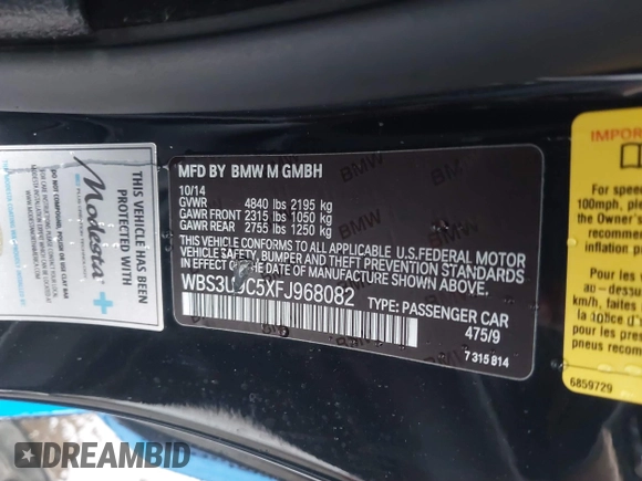 2015 BMW M4 z VIN WBS3U9C5XFJ968082, wystawiony jako IAAI lot #41513593 z przebiegiem 57 715 mil mil oraz . Historia ofert i sprzedaży dostępna na DreamBid. Obrazek 9.