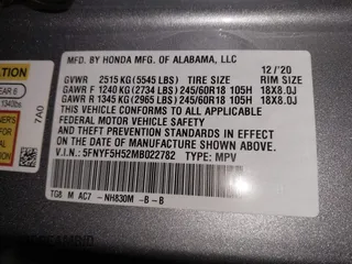 2021 Honda Pilot EX-L with VIN 5FNYF5H52MB022782, listed as a IAAI auction lot 41830003 with 39,945 mi miles. Bid and sale history available at carsss.com. Image 9.