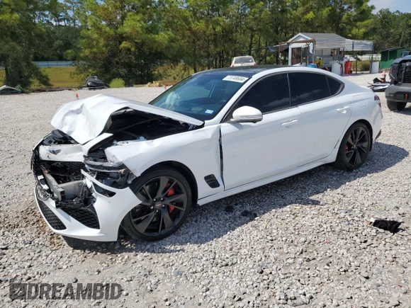 2023 Genesis G70 3.3T with VIN KMTG54TE7PU117917, listed as a Copart auction lot 73748604 with 33,688 mi miles and Clean Title. Bid and sale history available at DreamBid. Image 1.