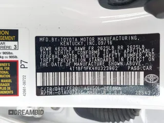 2017 Toyota Camry XLE z VIN 4T1BF1FK4HU323862, wystawiony jako IAAI lot #42066574 z przebiegiem 66 045 mil mil oraz . Historia ofert i sprzedaży dostępna na DreamBid. Obrazek 9.