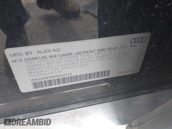 2015 Audi A8 4.0T with VIN WAU32AFD6FN002710, listed as a IAAI auction lot 42447149 with 109,791 mi miles and . Bid and sale history available at DreamBid. Image 9.