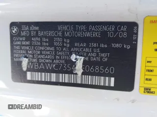 2009 BMW 3 Series 335i xDrive with VIN WBAWC73549E068560, listed as a IAAI auction lot 41553786 with Not provided miles and . Bid and sale history available at DreamBid. Image 9.