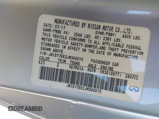 2018 Infiniti Q60 Luxe with VIN JN1EV7EK2JM340015, listed as a IAAI auction lot 41240379 with 115,040 mi miles and . Bid and sale history available at carsss.com. Image 9.