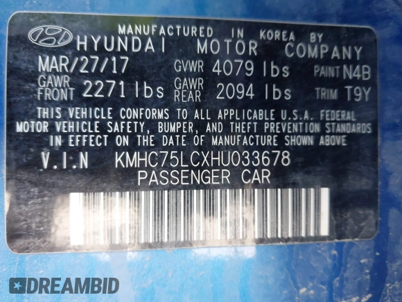 2017 Hyundai Ioniq SEL с VIN KMHC75LCXHU033678, выставлен на аукционе IAAI как лот 41979524 с пробегом 62 254 миль миль и . История ставок и продаж доступна на DreamBid. Изображение 9.