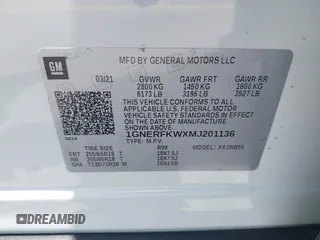 2021 Chevrolet Traverse LS with VIN 1GNERFKWXMJ201136, listed as a IAAI auction lot 42254422 with 50,663 mi miles and . Bid and sale history available at DreamBid. Image 9.
