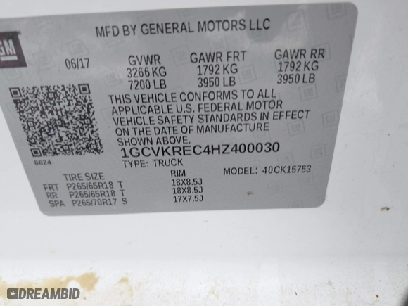 2017 Chevrolet Silverado 1500 LT with VIN 1GCVKREC4HZ400030, listed as a IAAI auction lot 41364385 with 112,110 mi miles. Bid and sale history available at carsss.com. Image 9.