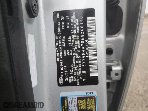 2014 Kia Optima LX with VIN 5XXGM4A78EG260190, listed as a Copart auction lot 45137135 with 235,296 mi miles and Salvage title. Bid and sale history available at DreamBid. Image 12.