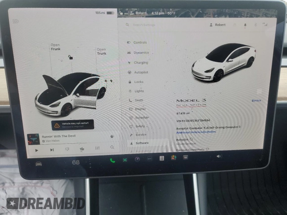 2020 Tesla Model 3 Performance z VIN 5YJ3E1EC9LF784594, wystawiony jako Copart lot #56179955 z przebiegiem 97 419 mil mil oraz Szkoda całkowita • Salvage title. Historia ofert i sprzedaży dostępna na DreamBid. Obrazek 9.