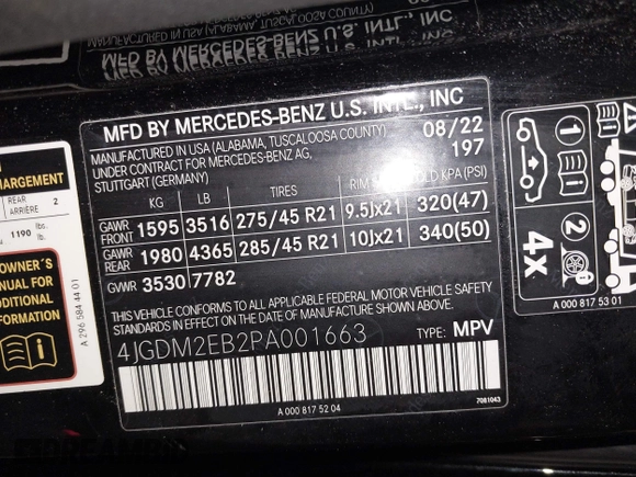 2023 Mercedes-Benz EQS with VIN 4JGDM2EB2PA001663, listed as a IAAI auction lot 41763490 with 32,178 mi miles. Bid and sale history available at carsss.com. Image 9.