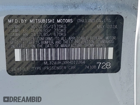 2024 Mitsubishi Mirage ES z VIN ML32AUHJXRH012264, wystawiony jako IAAI lot #42329433 z przebiegiem 11 904 mil mil oraz . Historia ofert i sprzedaży dostępna na DreamBid. Obrazek 9.