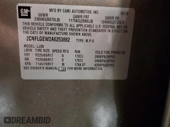 2010 Chevrolet Equinox LTZ with VIN 2CNFLGEW2A6253882, listed as a Copart auction lot 42973685 with 118,508 mi miles and Salvage Title. Bid and sale history available at DreamBid. Image 13.